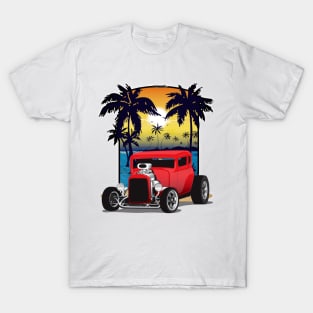 Red 1932 Chevy 5 Window Coupe Hot Rod California Beachin Print T-Shirt